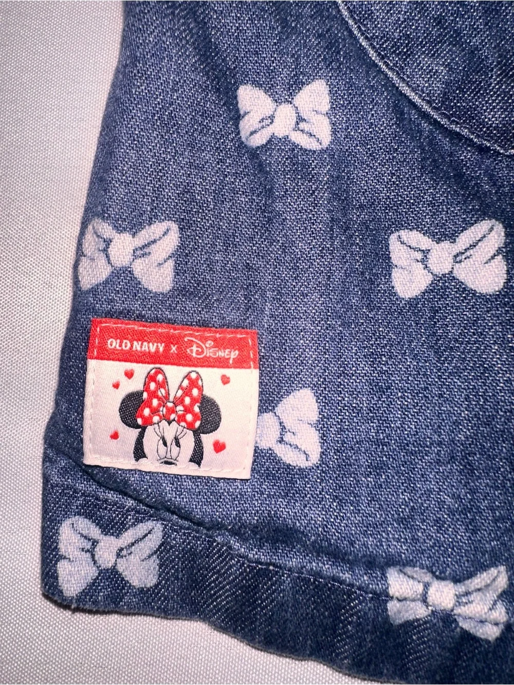 Old Navy x Disney Minnie Mouse Denim Bow Print Dress with Heart Pockets